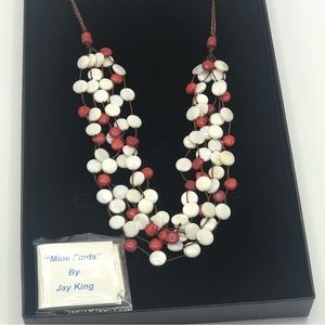 Jay King Mine Finds Coral Mother of Pearl Disc Multi Strand Necklace NWT NIB
